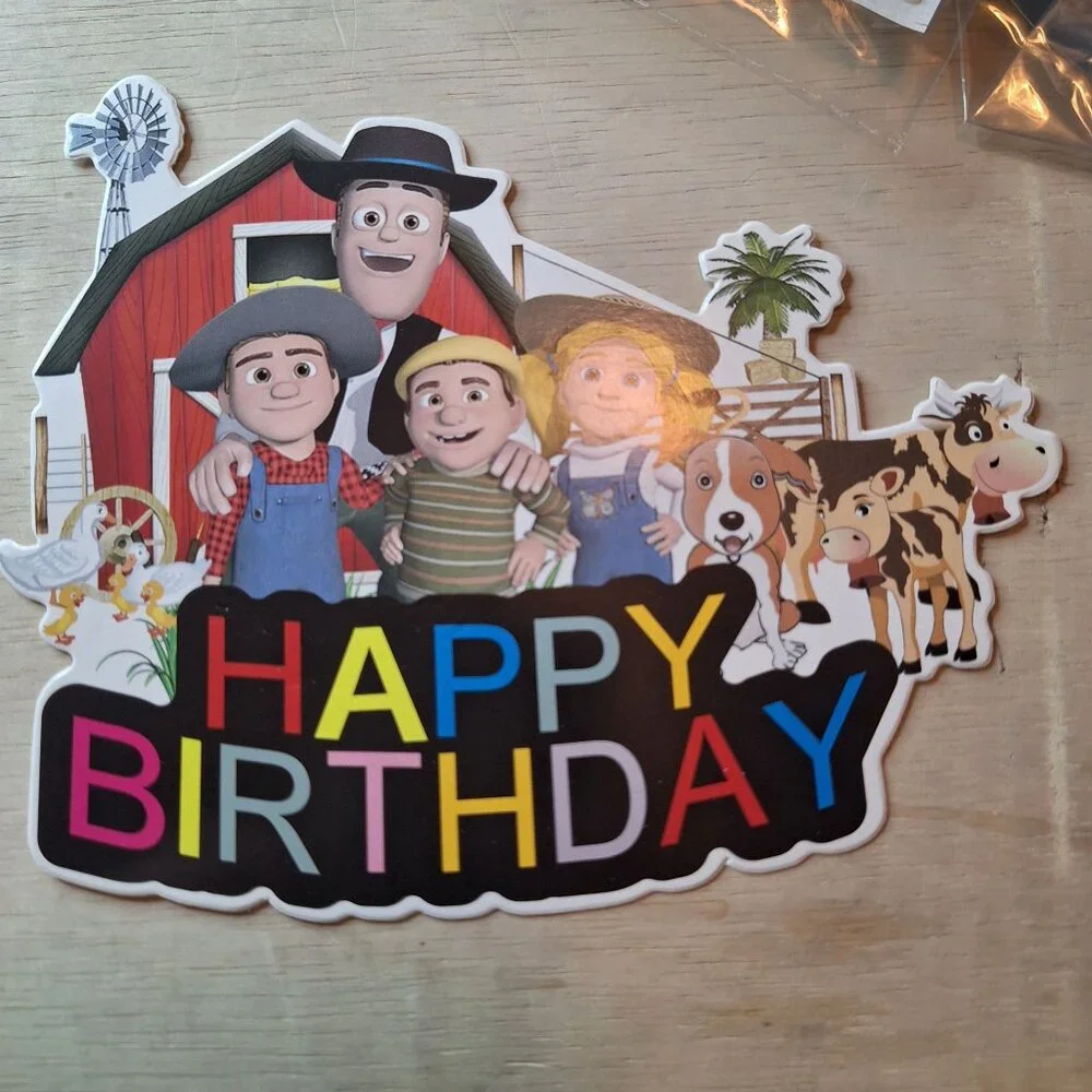 Farmyard Themed Birthday‎ Party Decoration Streamer Banner Animals Cake Topper